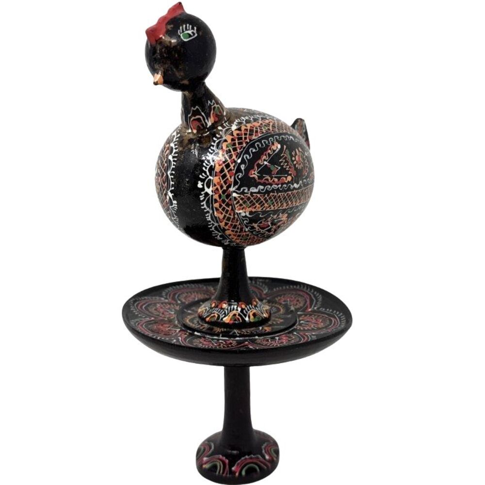 Pysanky Ukrainian Wood Pedestal Hen Stand Easter Tradition Hand Painted Folk Art
